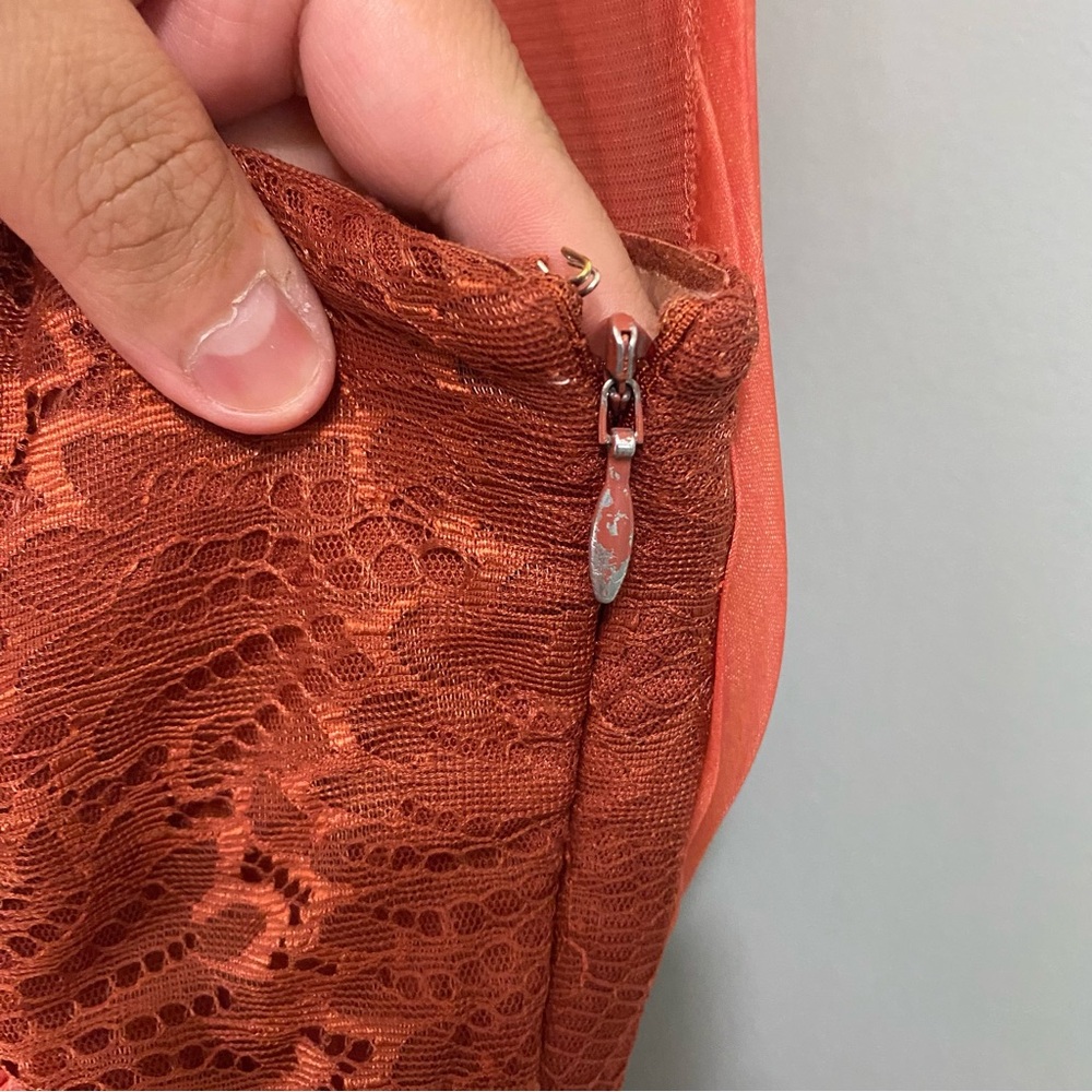 Anthropologie Geisha Designs 3D Floral Asymmetrical Dress Orange Medium - Picture 12 of 12